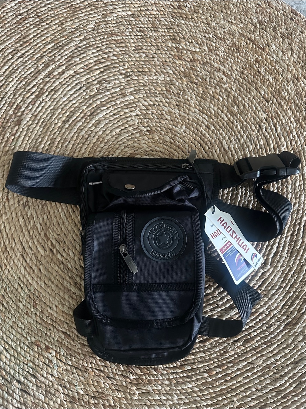 Haoshuai Waist Thigh Bag drop leg Fanny Pack Outdoor Black Zip Pockets NEW